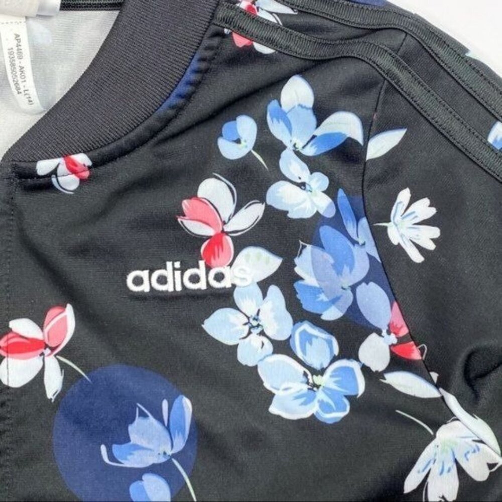 ADIDAS Girl's Large Black & Blue Floral Track Jacket - Picture 3 of 7